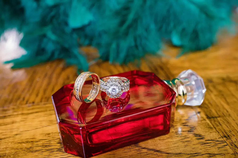 Diamond rings on a prefume bottle