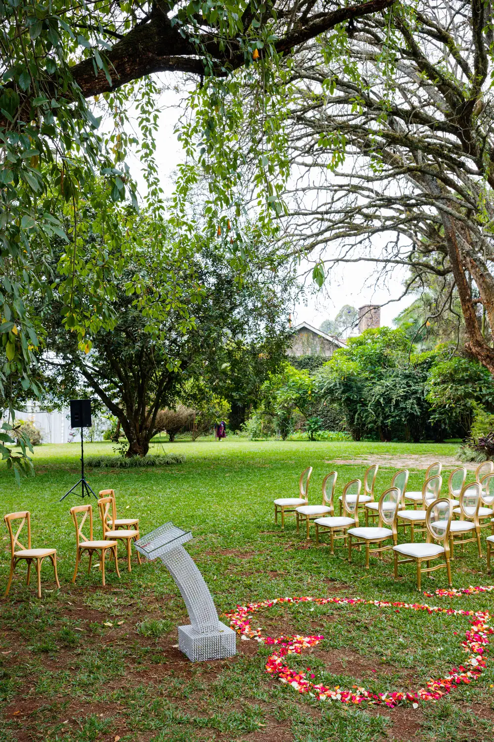 Chairs arranged Outdoors for a  Wedding Ceremony
