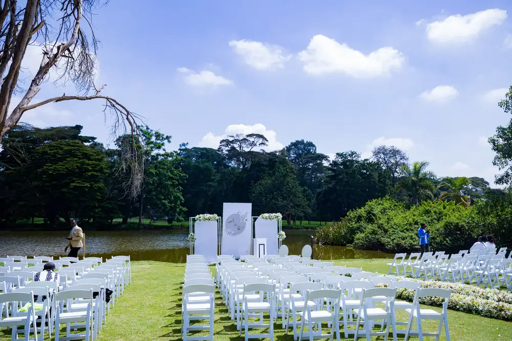 White wedding in a park