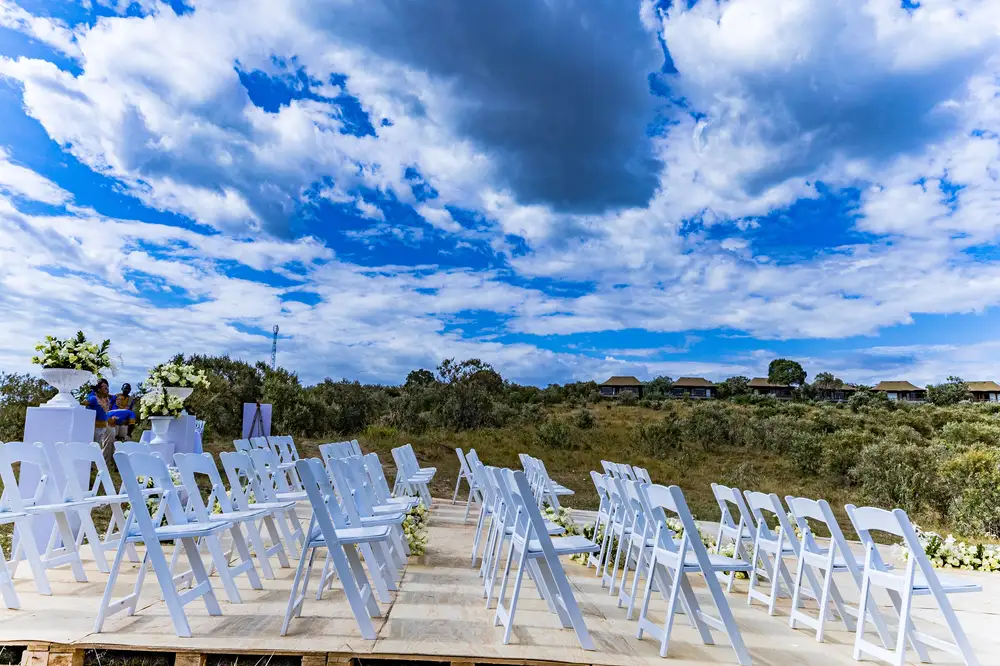 White chairs Arranged in a park