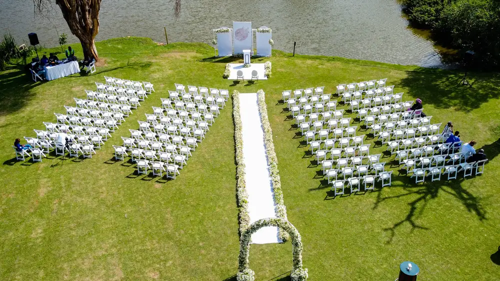 Drone shot of a wedding themed park