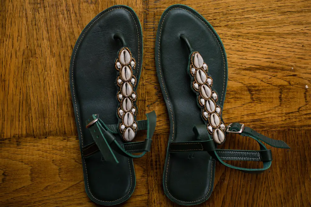Male Leather Sandals Decorated with Cowries