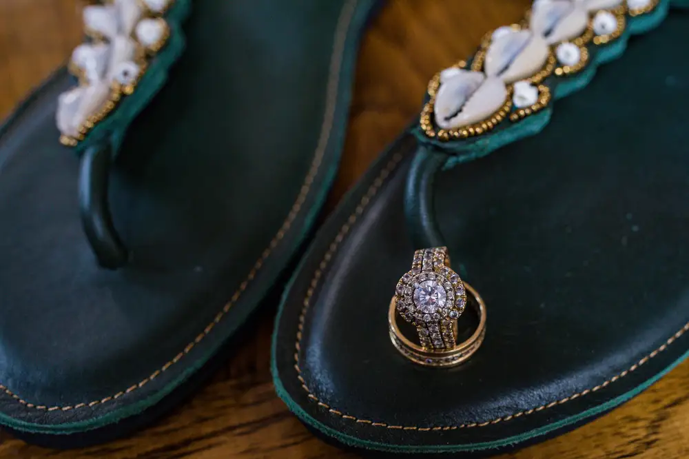 Diamond rings on leather footwear
