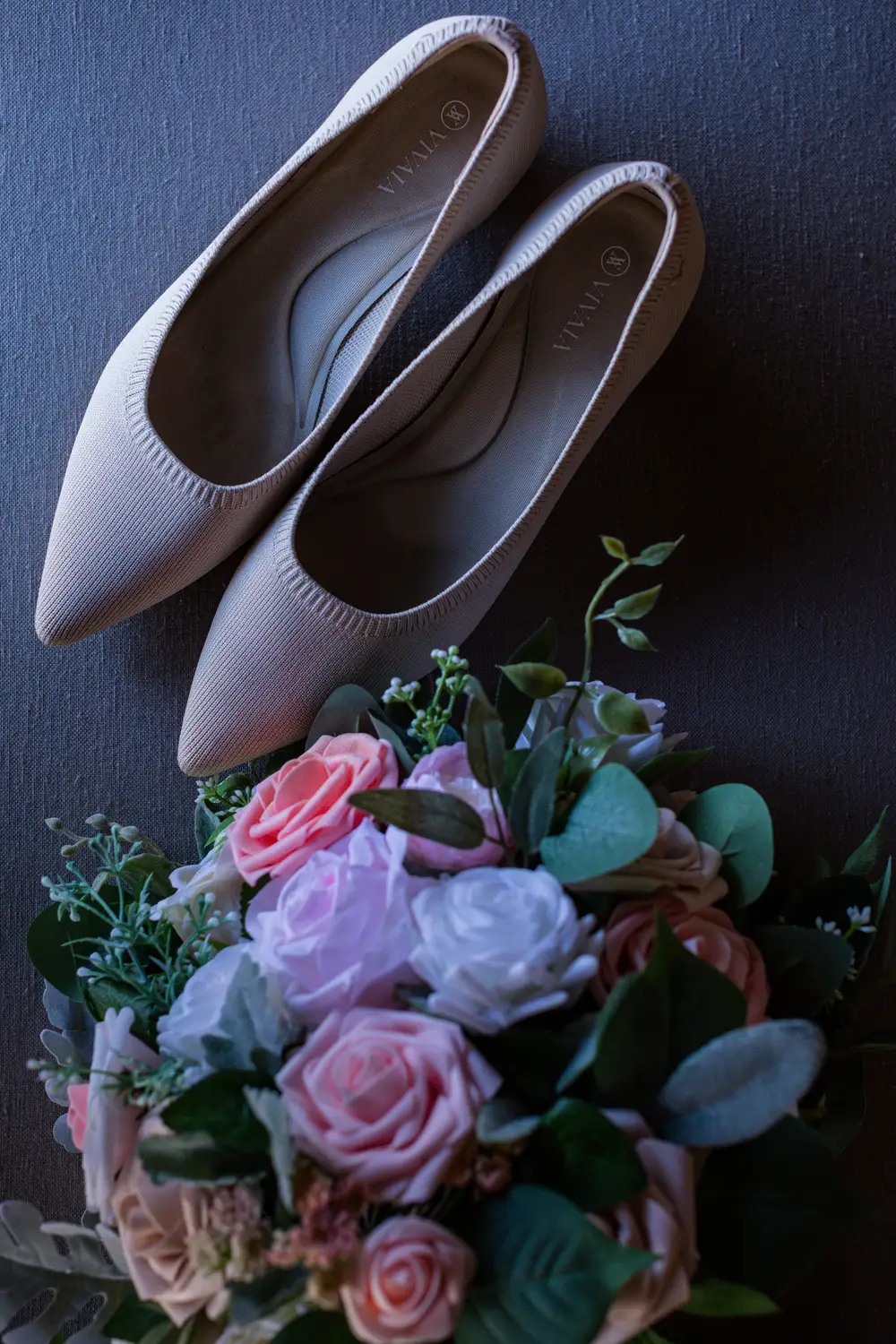 White Wedding shoes with flowers
