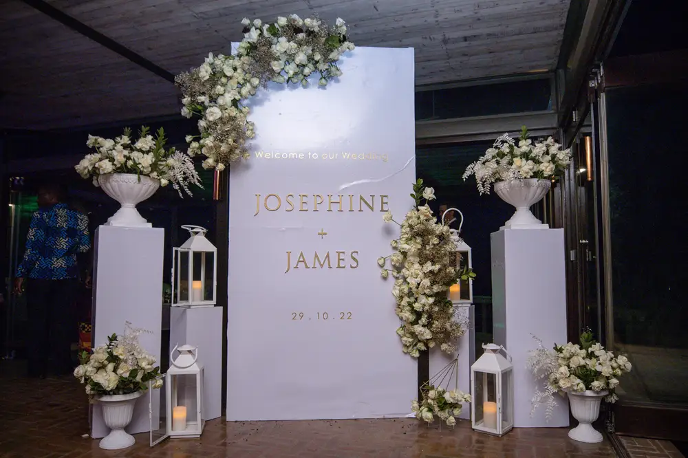 Indoor Wedding Table Flowers with Couples Names