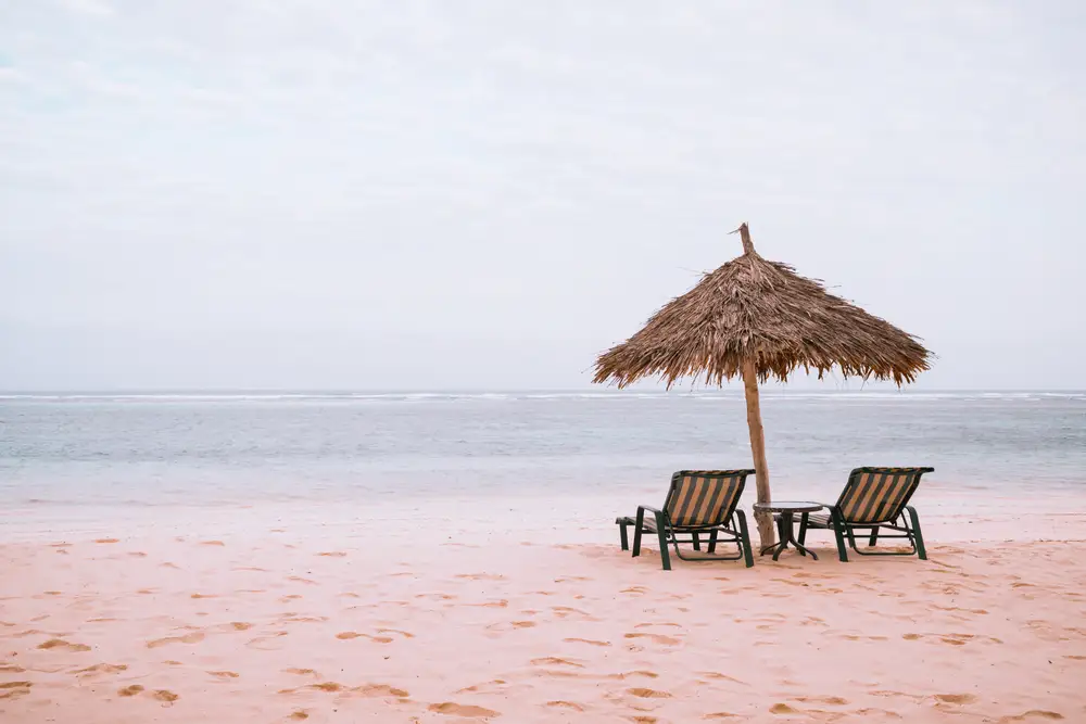 Sunshades and chairs on a beach