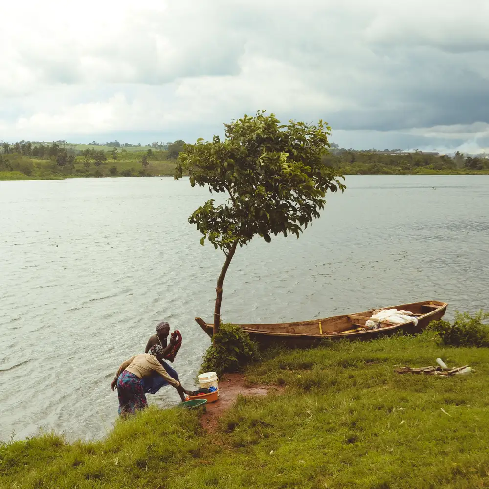 Canoe at a riverbank