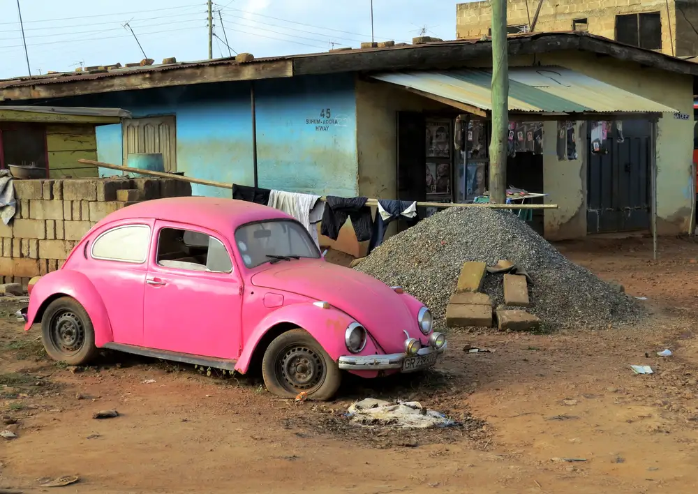 Pink Car in a rural area