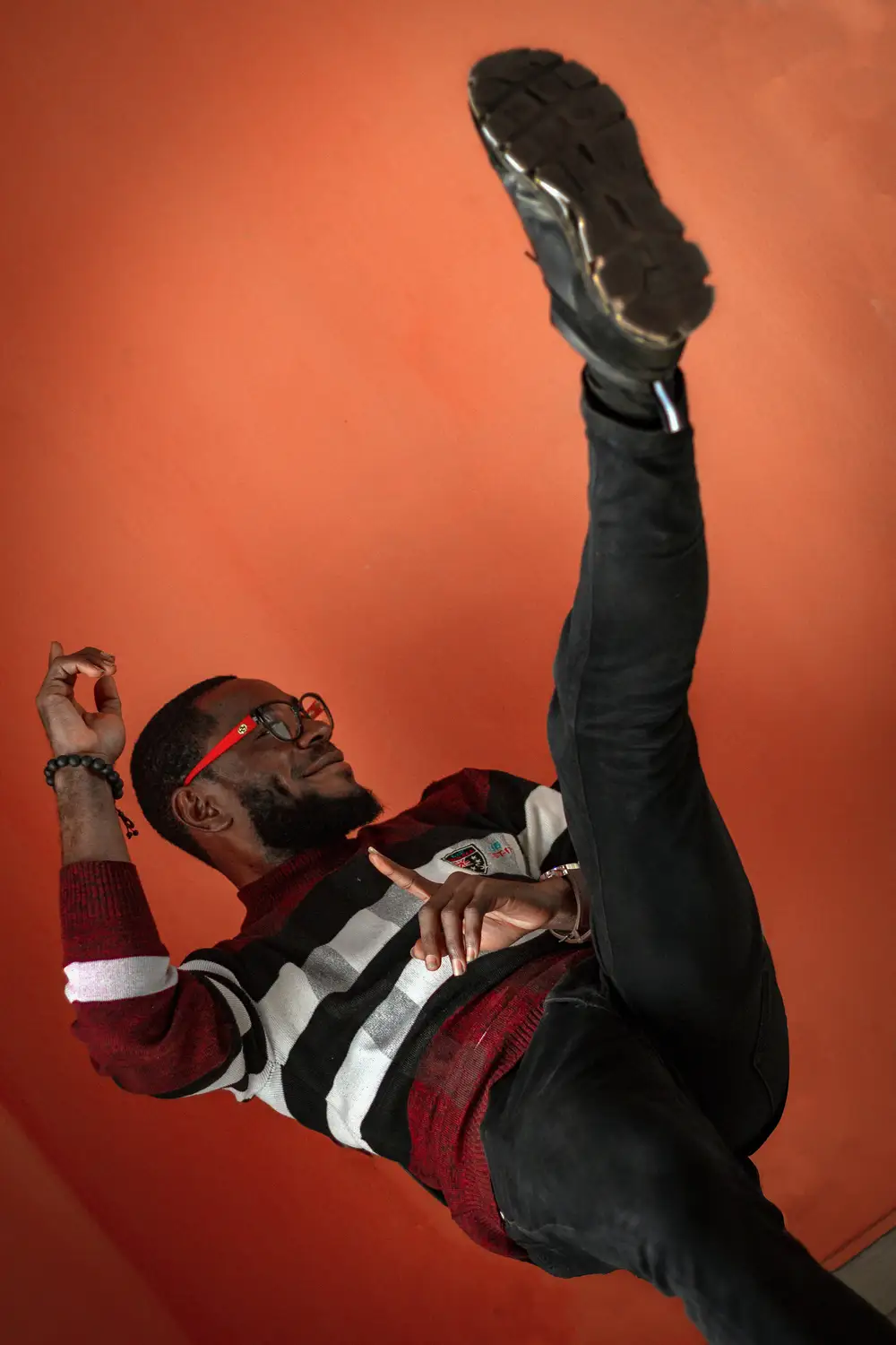 Black man levitating