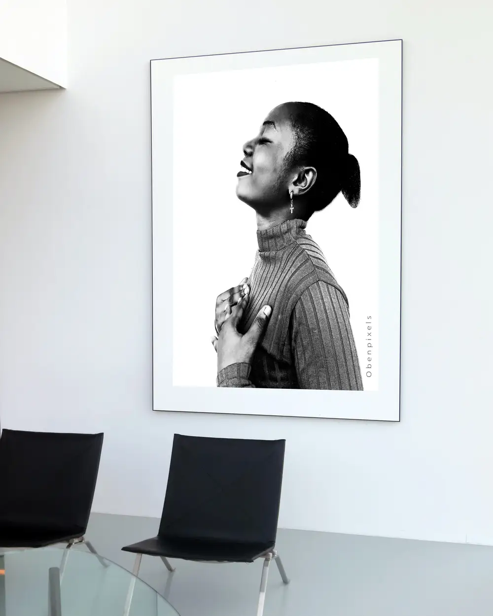 Woman on wall frame