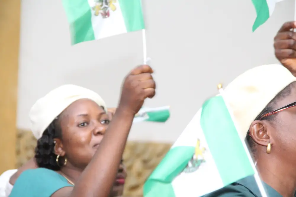 Woman holding flag