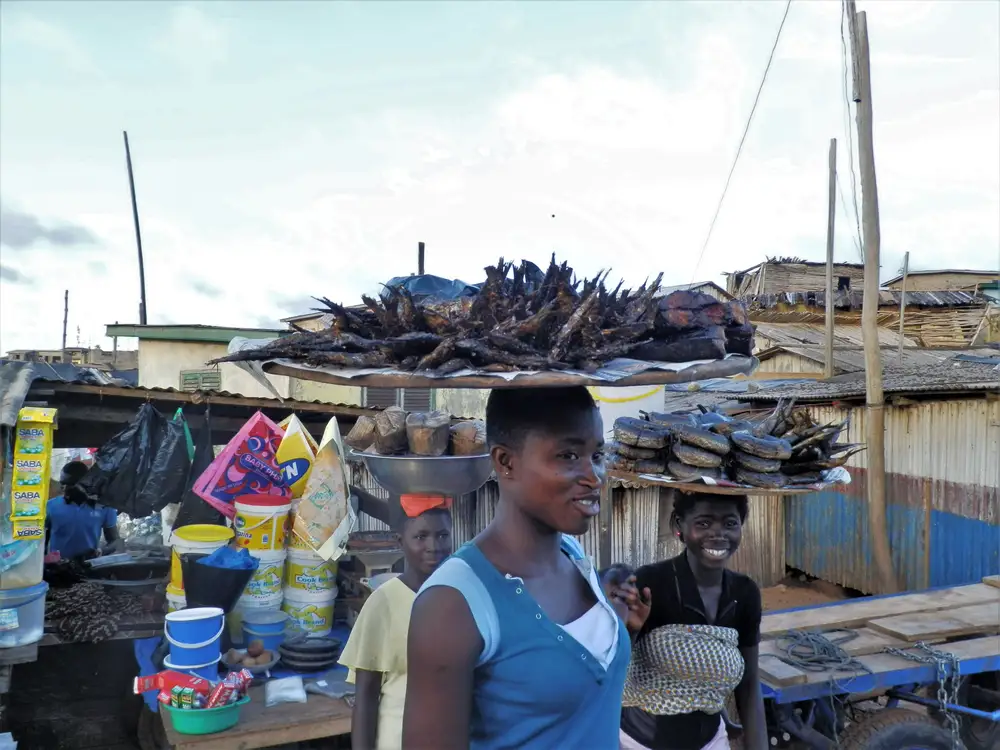 street hawkers selling dried fish