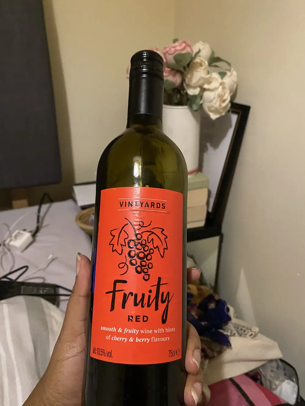 A bottle of fruity wine