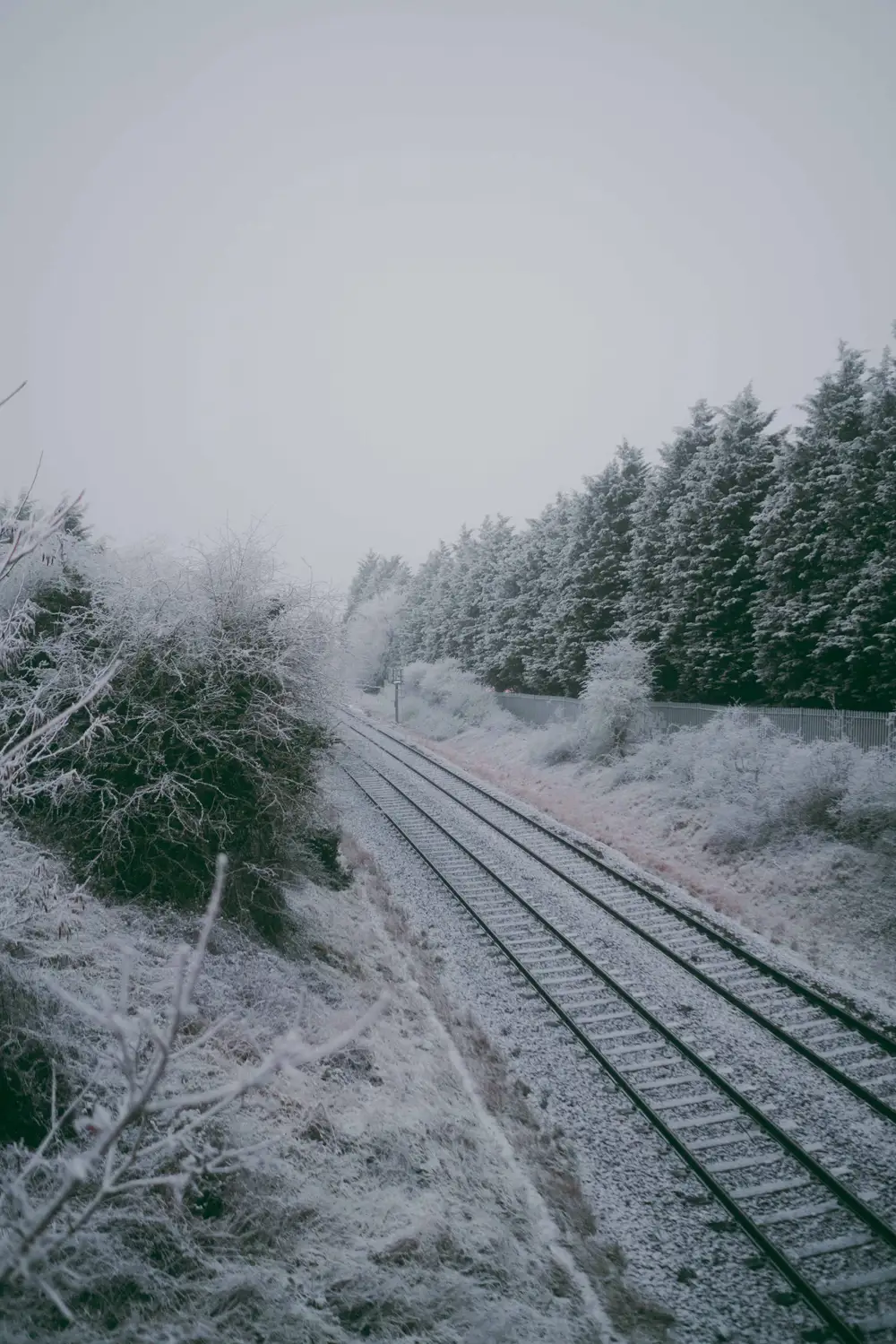 Train track filled with snow