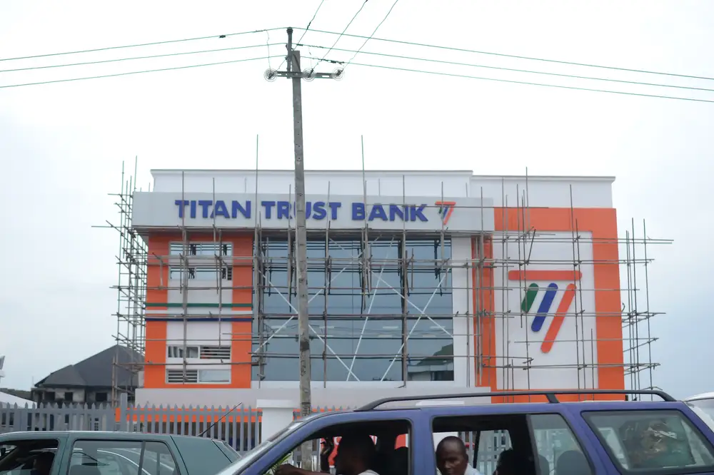Front view of a Titan Trust bank branch in Lagos