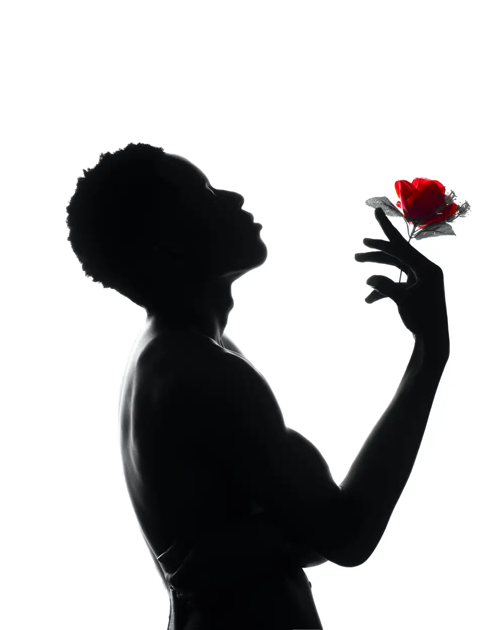 silhouette of a muscular young man looking up