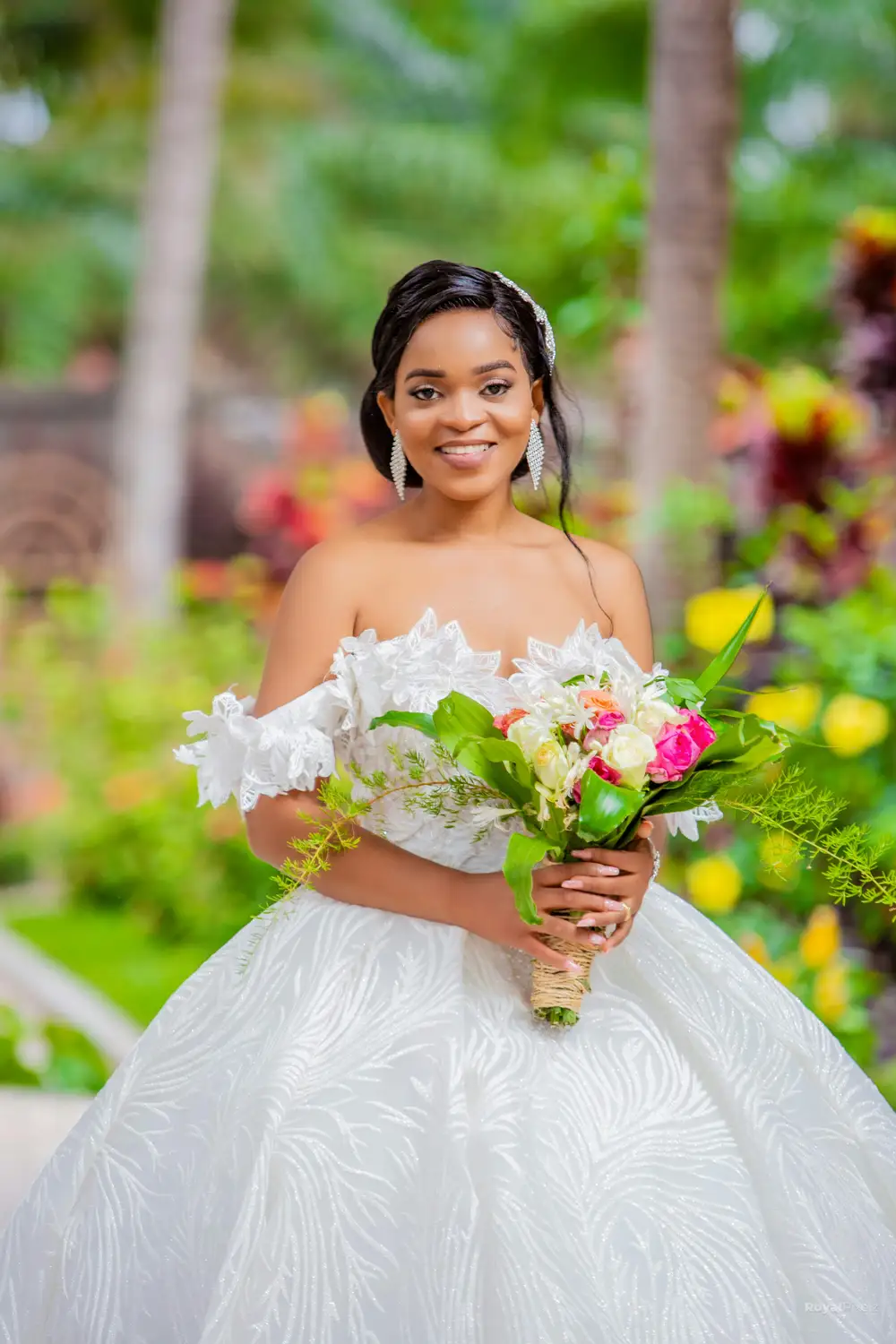 a beautiful bride in her wedding dress