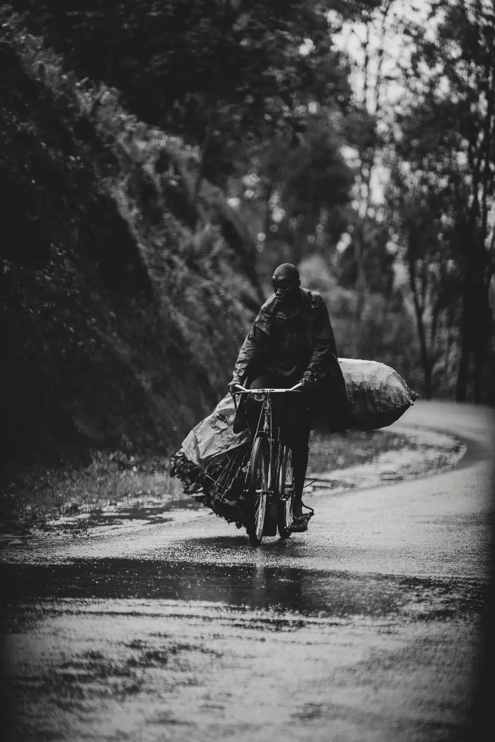 a farmer on a bicycle