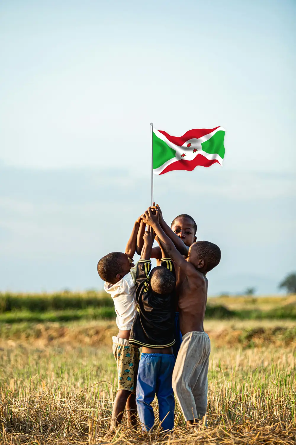 children holding a flag