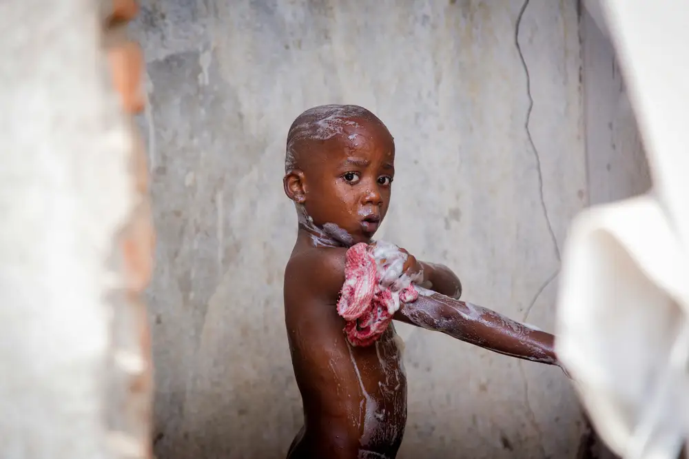 little boy bathing